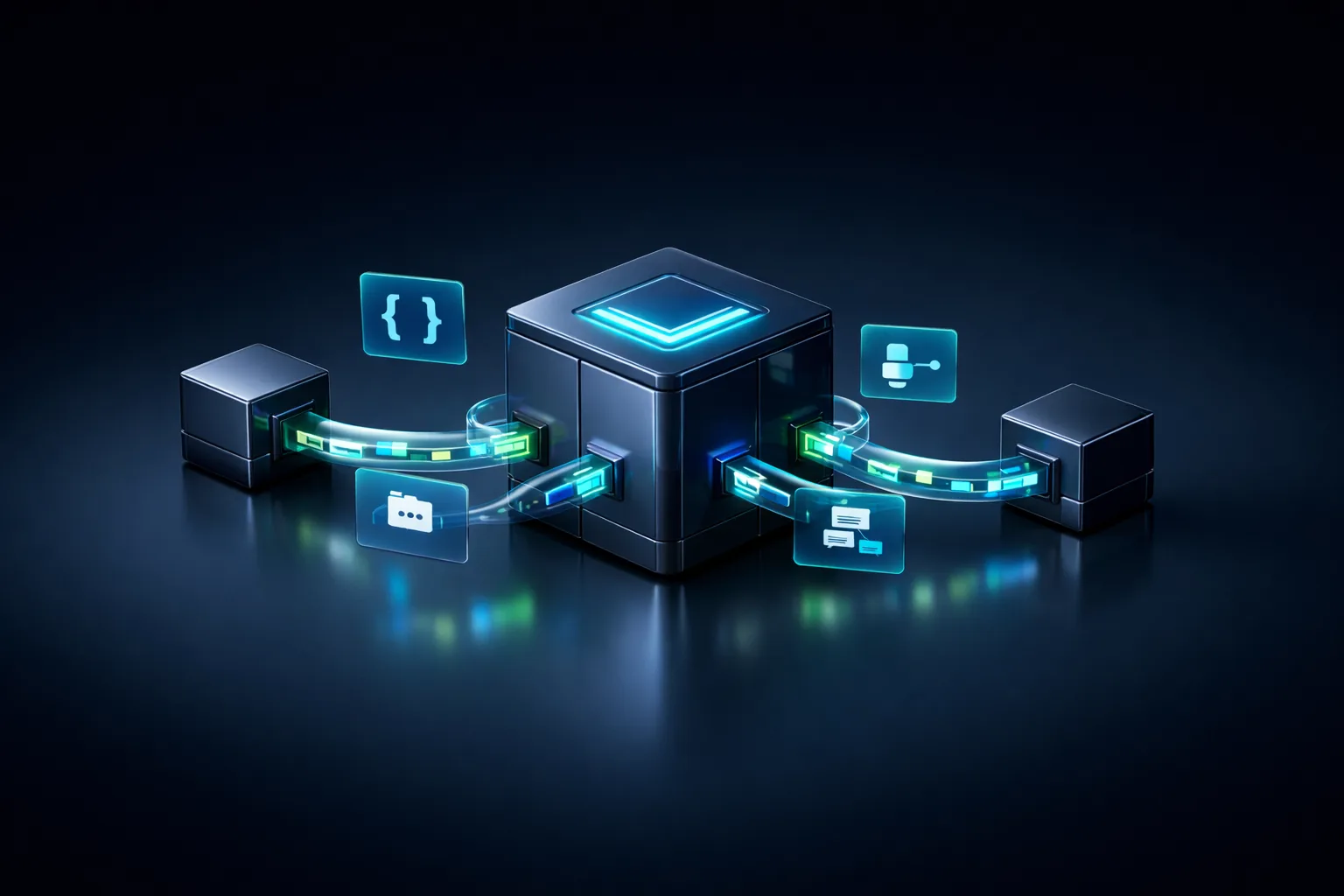 Passerelle API glossy avec flux de donnees, symbolisant les codes HTTP